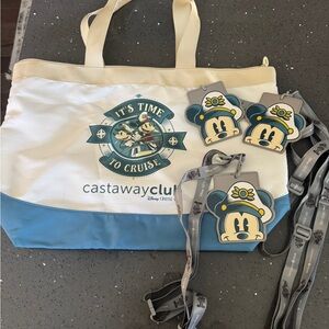 Disney Cruise line Castaway Club Tote Bag with Mickey Mouse Lanyards